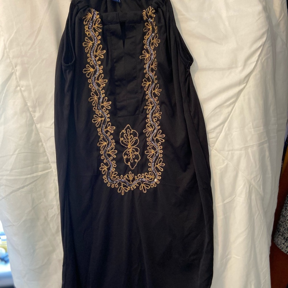 Black Dress Style Beach Cover up with Gold Detail